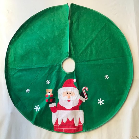 Vintage Christmas Tree Skirt Santa Chimney Felt Teddy Bear Candy Cane Snowflake - Picture 3 of 12